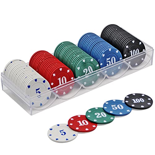 KAYSENSUK 100 Stück Casino Pokerchips, Spielchips Wertmarken Karten Chips Box Pfandmarken Roulette Spiel Bingo Chips mit Wert Blackjack Set für Counting Marker Poker Chips Roulette Casino Pokerset