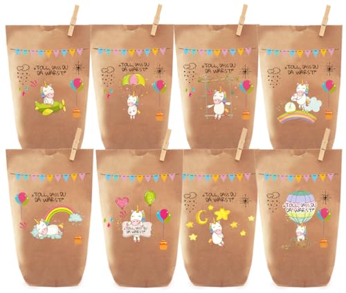 Paul´s Papierfabrik 8x wunderschöne Einhorn Geschenktüten/Papiertüten, Tüten liebevoll bedruckt, für Geschenke, Gastgeschenke, Mitgebsel, Giveaways, Kindergeburtstag, Hochzeit
