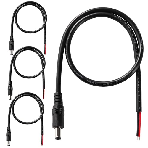 KUOQIY 4 Stücke 50cm 18 AWG Gleichstrom-Pigtail-Kabe, DC 5.5 mm x 2.1 mm Stecker zum Bare Wire Open End Netzteil Reparaturkabel, für CCTV-Überwachungskamera, DVR, LED-Streifen-Licht Usw