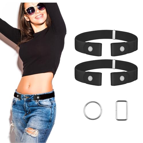 【2 Stück】Elastischer Gürtel Ohne Schnalle - Justierbar, Langlebig, Stretch für Jeans, Hosen, Kleid - Einstellbarer Unsichtbarer Gürtel für Damen (2 Stück Set F, S-M)