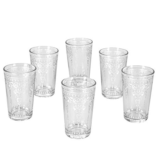 Orientalische verzierte Teegläser Set 6 Gläser Weiss Silber | Marokkanische Tee Gläser 6 Farben Deko orientalisch | 6 x Orientalisches Marokkanisches Teeglas verziert