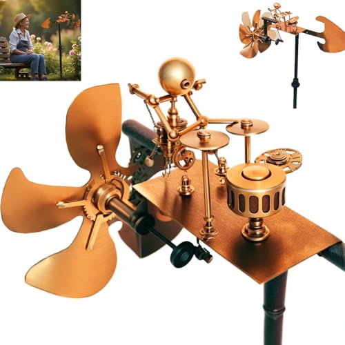 Handgefertigtes Windrad Garten Metall,KüNstlerisches Windspiel Metall Mit Schlagzeug-Design,Windspiele FüR Den Garten,WindmüHlen Garten FüR Balkon,Terrasse & Gartendeko FüR DraußEn.
