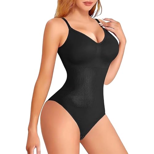 Shapewear Damen Body, Miederbody Stark Formend, Bodysuit Women, Bauchweg Body Shaper Damen, Bequemer Formende Bodys, Bodysuit Vielseitige Bauchweg-Effekt, Stringbody Atmungsaktiven Materialien-S/M