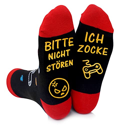 Lustige Socken, Gaming Socken Mit Spruch Ich Zocke Bitte Nicht Stören Neuheit Baumwollsocken Gamer Knöchel Socken Rutschfeste Haussocken Wintersocken Geschenk Für Damen Herren Lange Socken