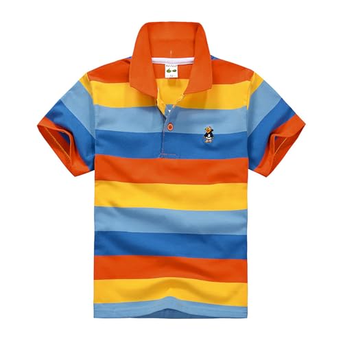 Kinder Jungen Polo-Shirt gestreift Kurzarm-Poloshirts für Jungen Sommer Welpen-Strickerei Basic Polo Shirt mit Knopfleiste&Polokragen Moden Atmungsaktiv Shirts Oberteile Active-Poloshirts 3-14 Jahre