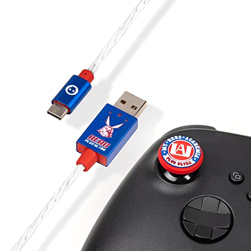 Numskull My Hero Academia LED-USB-Typ-C-Kabel und Daumenstick-Griffe, 1,5 m, Schnellladekabel, kompatibel mit Xbox Series X|S, PlayStation 5, Nintendo Switch