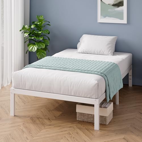Zinus Elias Bett 90x200 cm - Höhe 36 cm mit Stauraum unter dem Bett - Metall-Plattformbettrahmen - Weiß