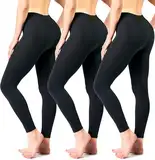 Aluna 3er Pack Damen Leggings - Schwarz für Freizeit, Sport, Yoga oder Fitness aus 95% Baumwolle [3Pack-Leggings-Schwarz-M]