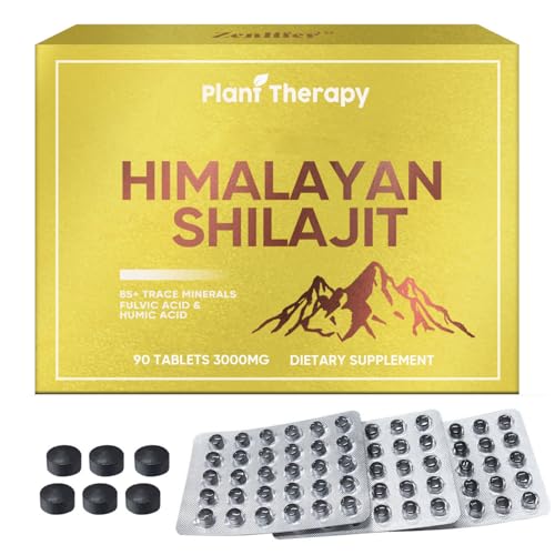 Shilajit, Shilajit Original Himalaya Organic, High Dose Tablets, Rich in 60% Fulvic Acid and Over 85 Minerals, Practical as Resin Mould, 3000 mg Per Serving (Pack of 90)