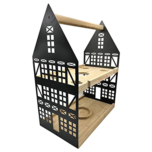 UNUS Home Etagere Weinhaus, 2 Etagen mit Griff, für Weinflasche und Weingläser mit Halterungen, Tablett aus Bambus Holz, Gestell aus Metall