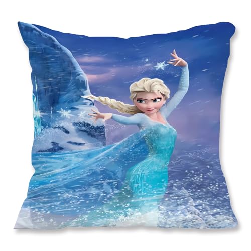 QDUODUO Kissenbezug Kinder, Eiskönigin Kopfkissenbezug Eisa Prinzessin Kissenhülle, Plüsch Zierkissenbezüge mit Doppelseitigem Muster und Verdecktem Reißverschluss für Bett Sofa Stuhl Auto, 45x45cm