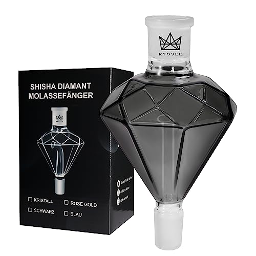 Ryosee Shisha Molassefänger Diamant Für alle Shishas mit 18/8 Schliff aus Verdicktes Glas Premimum Universal Shisha Zubehör 100% mehr Durchzug und saubere Wasserpfeife (Schwarz)