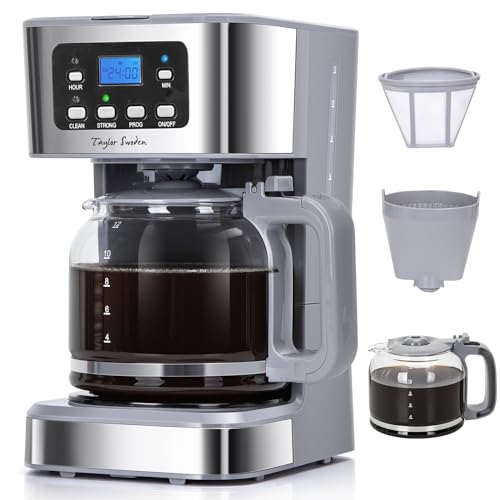 Taylor Swoden 950W Kaffeemaschine mit Timer,1.5L Filterkaffeemaschine 12 Tassen, Abschaltautomatik, Tropf-Stopp, Wiederverwendbarem Filter und Heizplatte, BPA-frei, Grau - Pewter