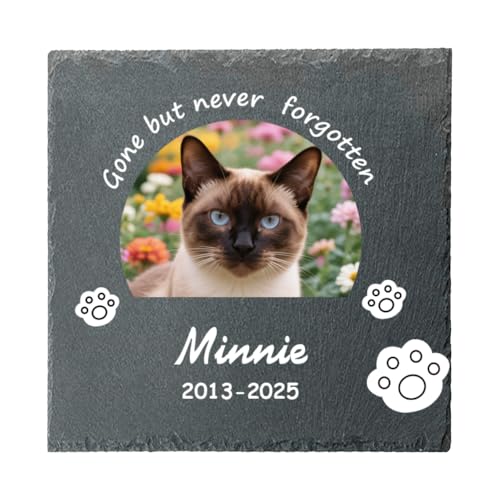 Umitive Individueller Grabstein für Katzen - Personalisierte Gedenktafel mit Foto, Name & Gravur - Tiergrabstein für Tierfriedhof - Wetterfeste Erinnerung an verstorbene Haustiere (Style C)