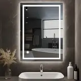 AllRight Badspiegel mit Beleuchtung 70x50cm | Dimmbarer LED Spiegel mit 3 Lichtfarben | IP54 Wassergeschützt | Touch-Steuerung | Wandspiegel für Badezimmer | Horizontale/Vertikale Montage