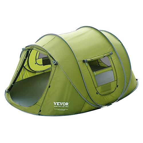 VEVOR Campingzelt 4 Personen Wurfzelt 280 x 202 x 131 cm Kuppelzelt Plane aus 190T Dacron+150D Oxford Gestell aus 6,35 mm Fiberglas Trekkingzelt Festivalzelt Grün Ideal für Camping Festivals