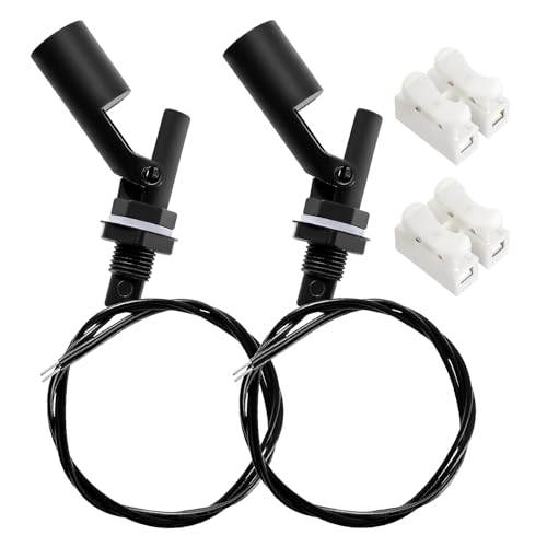 KUOQIY 2 Stücke M12 10W Wasserstand Sensor, PP Seitlich-Montierter Horizontaler Flüssigkeit Schwimmerschalter, Wasser Flüssigkeitsstand Sensoren, mit Federdraht Verbinder, für Tankpool, Schwarz