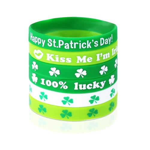 Gosknor 6St St. Patrick's Day Armbänder, Silikon St. Patrick's Armband Grün Kleeblatt-Gummiarmbänder Kleeblatt Irische Armbänder St. Patricks Day Accessoires für Partygeschenke Dekoration