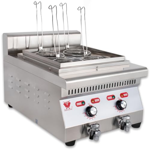 Beeketal 'BNK-4' Profi Gastro Nudelkocher mit 4 Kochkörben und 2 Kochbecken (einzeln regelbar 30-110 °C), elektrischer Pastakocher mit Edelstahl Gehäuse und 2 Ablaufhähnen