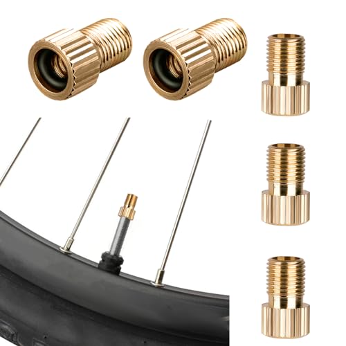 5 Pack Adapter Französisches Ventil, Fahrradventil Adapter mit Dichtring DV SV auf AV Ventilkappen Fahrrad Messing Tubeless Ventil Adapter Fahrrad Ventil Adapter Set Fahrrad-Zubehör