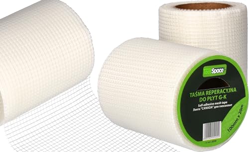 ToolSpace | Glasfaserband | 10 cm x 20m | Putzklebeband, Montageband | Glasfaserbewehrungsstreifen | Wall Repair | Glasvezelband | Gitterband | Selbstklebend | Eckenschutz