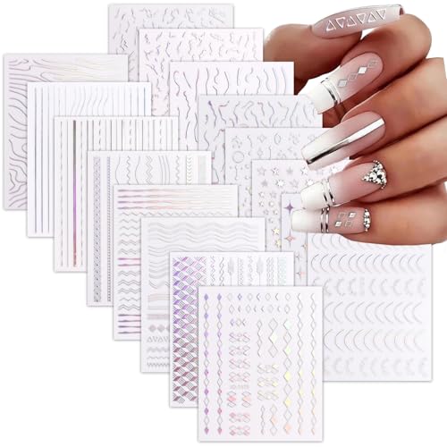 LUFFLOK 16 Blätt Aurora Nagelsticker, Selbstklebende Nagel Aufkleber, Wasserdichte Nagelabziehbilder, Nagel Zubehör für Nageldesign, Nagel Art & Glitzer Sticker für Frauen Mädchen Kinder (16 Blätt)