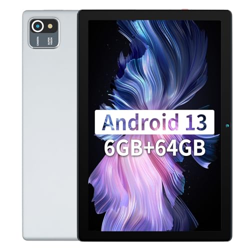 HotLight Tablet 10 Zoll, Android 13 Tablet with 6GB RAM+64GB ROM+128GB SD Erweiterung, 5000 mAh, 1280 x 800 IPS HD, Dual Kamera, Tablet PC mit Quad Core Prozessor-Silber