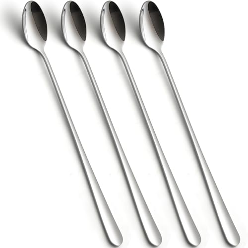 tiokin Latte Macchiato Löffel, Eislöffel Lang 4-teilig, 22.3 cm Edelstahl Longdrinklöffel, Lange Löffel für Cocktail kaffee Tee Milchshake Eisbecher Dessert
