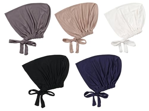 Anlising 5PCS Frauen Undercap Hijab Cap, Unter Schal Hijab Mütze mit Tie Back Verschluss, Muslimische Unterschale Hijab Cap, Islamische Hijab Cap,Unterschal Hijab,Women Hijab Caps,für Frauen(5 Farben)