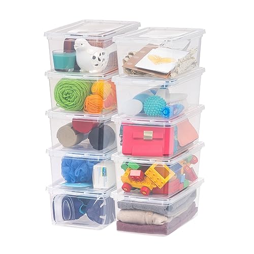 Iris Ohyama Vielseitige Aufbewahrungsboxen, 5L, 10er-Set, Transparent, Deckel leicht schließbar, Stapelbar, Für Schrank, Regale, Klassenzimmer, Organisation, Spielzeug, Kunstbedarf, Schuhe, CNL-5