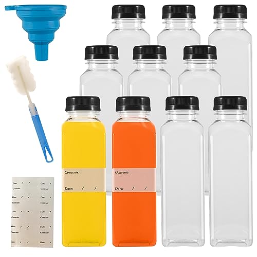 10 Stk 400ml Shot Flaschen zum Befüllen, Leere Plastikflaschen zum Befüllen, Wiederverwendbare Kunststoff Smoothie Saftflaschen zum Befüllen Transparent für Kühlschrank Juicer Shots Wasser Milch