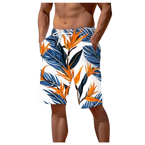 Hawaii-Shorts für Herren Kurze Hosen Herren Herren-Sommer-Shorts mit digitalem 3D-Druck, elastische Taille, Strandhose Herren Badeshorts Kariert Badeshorts Herren Sporthosen Herren Kurz (Navy, L)