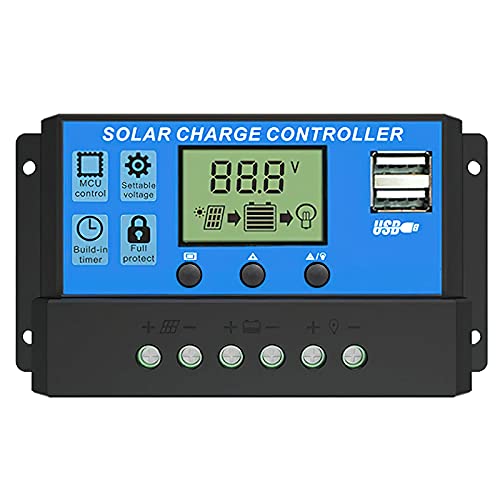 ALLPOWERS 30A 12V/24V Solar Laderegler Solar Ladegerät Controller Solarpanel Batterie Solarpanel-Akku Intelligente Regler mit 5V Dual USB Port LCD Anzeige