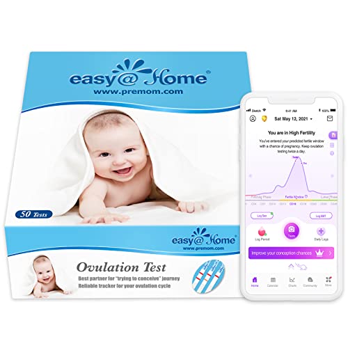 Easy@Home Kinderwunsch 50 x Ovulationstest Fruchtbarkeitstests für Eisprung – Unterstützt durch die kostenlose Premom Ovulation APP, 50 LH Tests