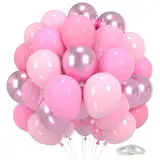 Pynvxo 60 Stück Rosa Luftballons, Luftballons Geburtstag, Ballons, 12 Zoll Latexballons mit 2 Rollen Band für Feiern, Hochzeiten, Party balloons