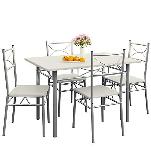 Casaria® Esstisch mit 4 Stühlen Holz 5-tlg Set Metall 110x70cm Industrial Esszimmer Küche Stühle Tisch Möbel Essgruppe Sitzgruppe Paul Weiß