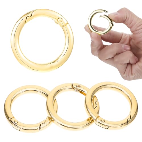 4 Stück Runde Karabiner 35mm Gold Metall Karabiner Ring Wohnung Feder O Ring Legierung Karabinerhaken Schlüsselbund Zubehör für Umhängetasche Schlüsselbund Handwerk DIY