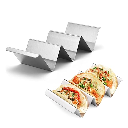 VBNZBK 2 Solide Burrito-Racks, Sicheres Taco-Rack aus Edelstahl mit Griffen, für bis zu 3 Taco-Geschirrspüler und Ofen und Grill für den Restaurant- und Heimgebrauch