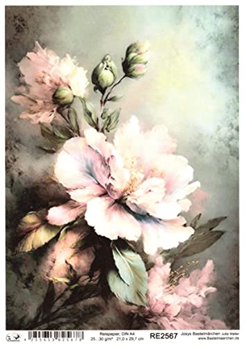 Josys Bastelmärchen Reispapier A4 Strohseide Decoupage Vintage Blumen Blumenmotiv Hintergrund RE2567