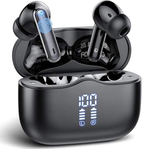 Bluetooth Kopfhörer, 2025 In Ear Kopfhörer Kabellos Bluetooth 5.4 Tiefer Bass mit 4 ENC Noise Cancelling Mic, 40Std Kabellose Kopfhörer Hi-Fi Stereo IP7 Wasserdicht Ohrhörer USB-C LED-Anzeige Schwarz