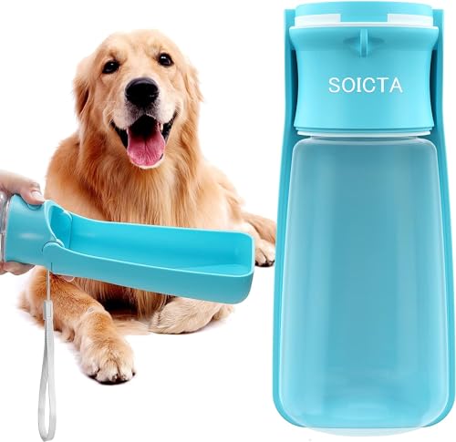 SOICTA Hundetrinkflasche für Unterwegs zum Gehen 19 OZ oder 12 OZ Tragbare Hunde Wasserflasche für Welpen Kleine Mittel Große Trinkflasche Wassernapf Gadget