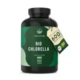 Bio Chlorella Presslinge - 600 Chlorella-Tabletten (500mg) - 6000mg hochdosiert - Reine Chlorella Bio-Algen aus kontrolliert biologischem Anbau, Presslinge aus Chlorella-Pulver - Vegan - TRUE NATURE®