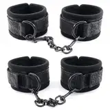 Damen and Männer Gepolsterte Leder Bondage Handschellen und Fußfesseln Set, BDSM Fesseln Sex Handgelenk und Fußfesseln Set, Leder Sexspielzeug SM Handschellen für Bondage Fesseln (Schwarz-1)