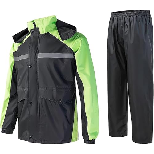 RUMAOZIA Regenanzug Herren Motorrad Regenjacke Wasserdichter Winddicht Atmungsaktiver Reflektierender Elemente Zweiteiliger Regenbekleidung mit Reißverschluss Hochwertige Outdoor Regenmantel