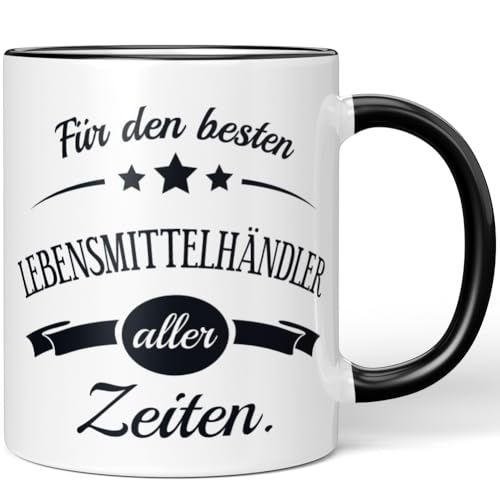 JUNIWORDS Tasse, Für den besten Lebensmittelhändler aller Zeiten, Schwarz (6090939)