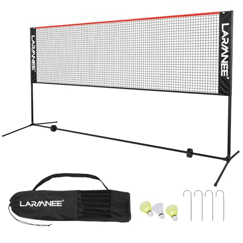 LARMNEE Badminton Netz, 3 m Volleyballnetz, Federballnetz, 3-Fach-Höhenverstellbar 107/120/155cm, Tragbares Set für Tennis, Badminton oder Volleyball, für Garten, Indoor, Outdoor EBR03BN02