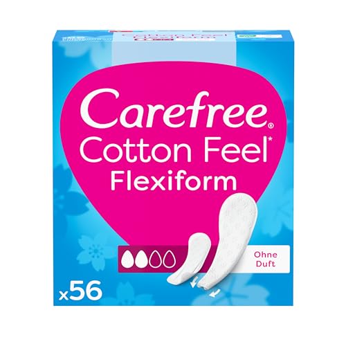 Carefree Slipeinlagen Cotton Feel Flexiform mit Frischeduft, 100% atmungsaktiv mit langanhaltendem Frischegefühl, Größe Normal, 56 Stück