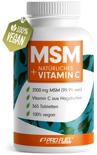 MSM 2000mg pro Tag + natürliches Vitamin C - 365 Tabletten mit Methylsulfonylmethan - kompakteres Pulver als bei Kapseln - hochdosiert mit 1000 mg pro MSM Tab - vegan & ohne Zusatzstoffe