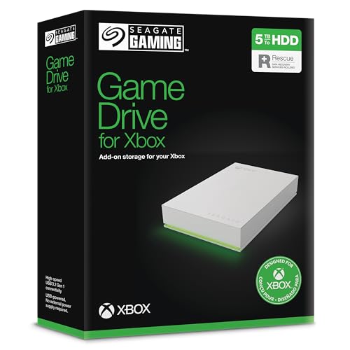 Seagate Game Drive Xbox 5 TB tragbare externe Festplatte , 2.5 Zoll, USB 3.0, Xbox, weiß, 2 Jahre Rescue Service, Modellnr.: STKX5000100