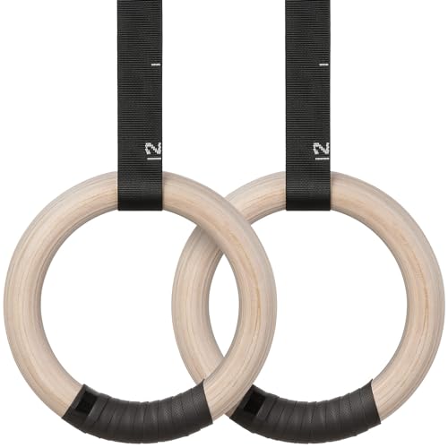 Turnringe Holz Ringe Turnen Gymnastikringe 28mm, Olympische Gymnastik Rings mit Griffband, Verstellbaren Buckle Straps und Markierungen, Ringe Training für Full Body Workout (28mm) (Holz, 28 mm)